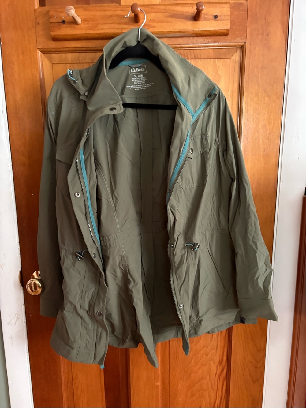 L.L. Bean Olive Utility Jacket with Teal Trim